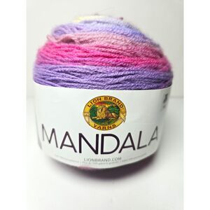 Lion Brand Mandala Pink Purple Yarn Cake Striping Wood Nymph  590 Yds. Acrylic